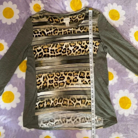 Chico's Striped Animal Print 3/4 Sleeve Tee Olive Green Sz XS (Chico's 0) - Picture 5 of 6